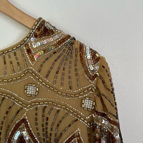 RAGA Women’s Neutral Colored Fully Beaded Encrusted Scalloped Edges Crop Length - Picture 6 of 15